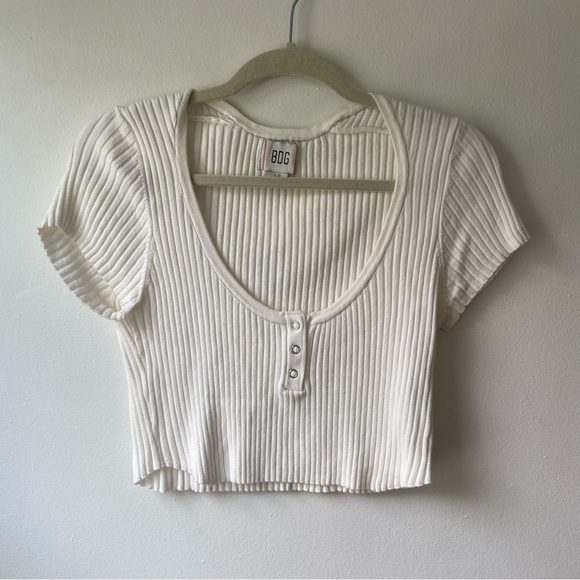BDG Women's White Ribbed Crop Top - Picture 1 of 2